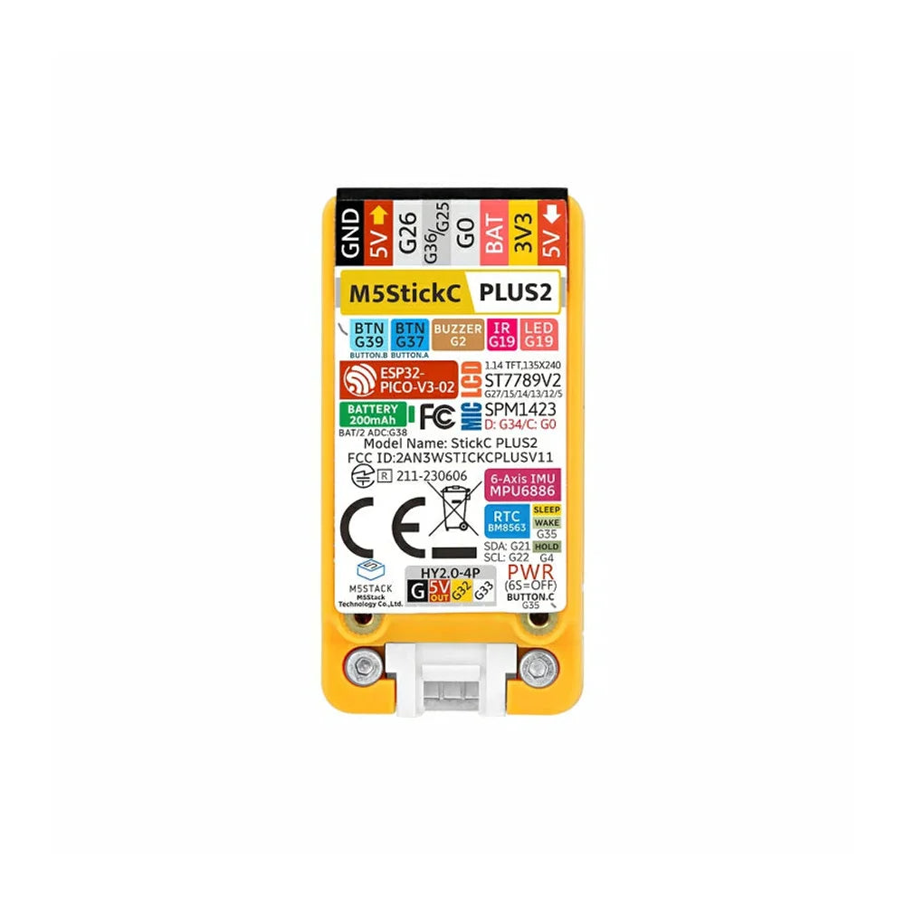 M5Stack M5StickC PLUS2 Mini IoT Development Kit - ESP32-PICO, IR, WiFi, 1.14-inch TFT Screen IoT Controller