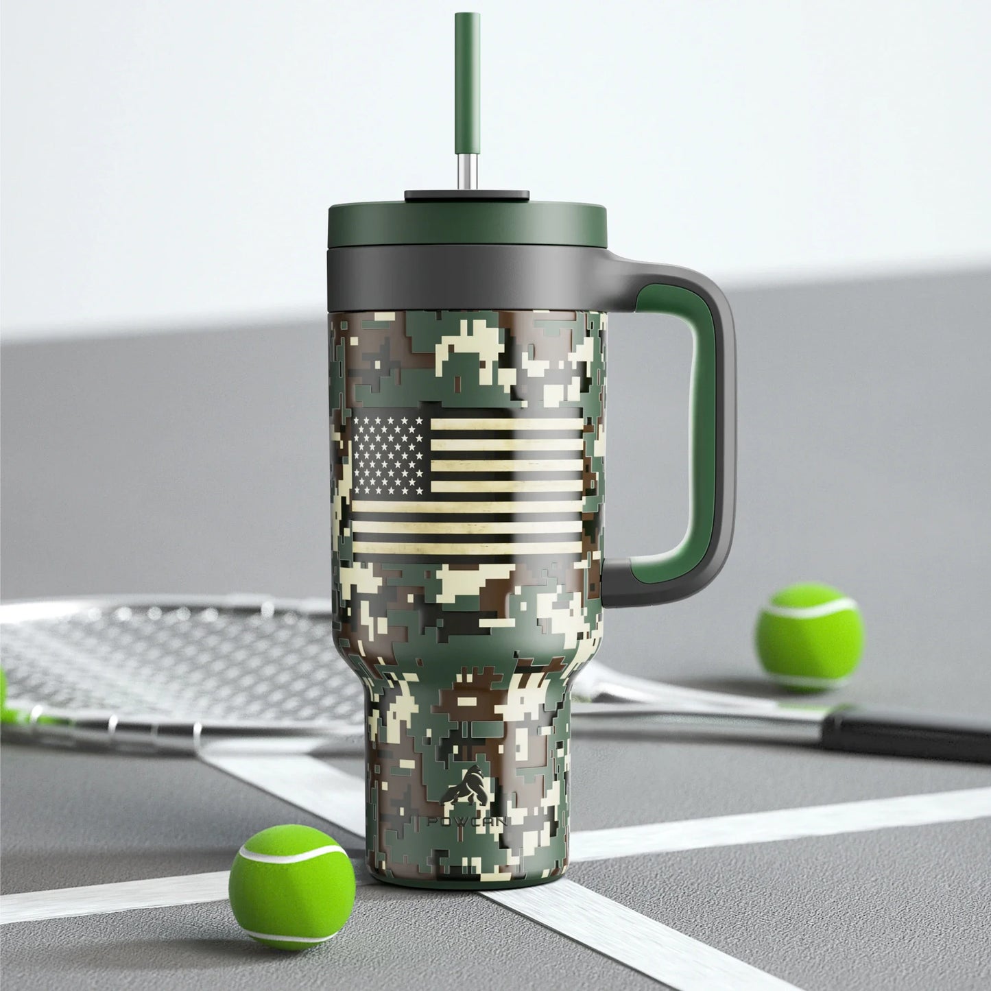 Powcan 40oz Stainless Steel Tumbler with Handle & Straw – Camouflage Prints, Leak-Proof Vacuum Travel Mug for Outdoors