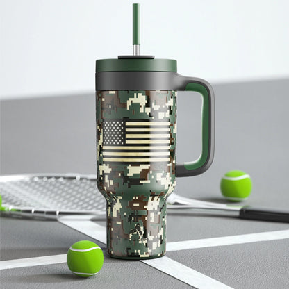 Powcan 40oz Stainless Steel Tumbler with Handle & Straw – Camouflage Prints, Leak-Proof Vacuum Travel Mug for Outdoors
