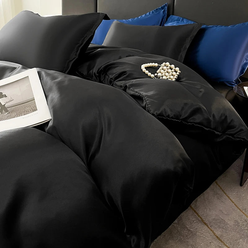 Nordic Satin Silk Bedding Set – Luxury Duvet Cover, Bed Sheet & Pillowcases for Single, Double & Couple Beds