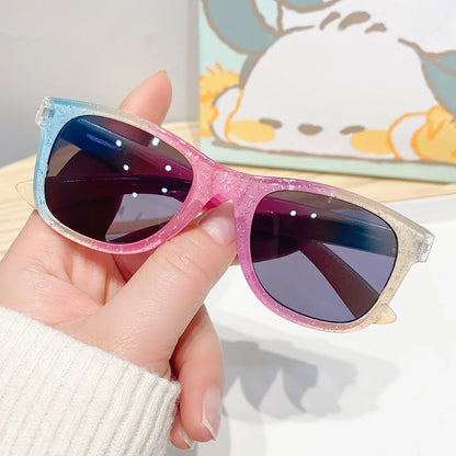 Kids Square Sunglasses - Colorful Shiny Fashion Eyewear for Girls, Trendy Cute Summer Sun Glasses