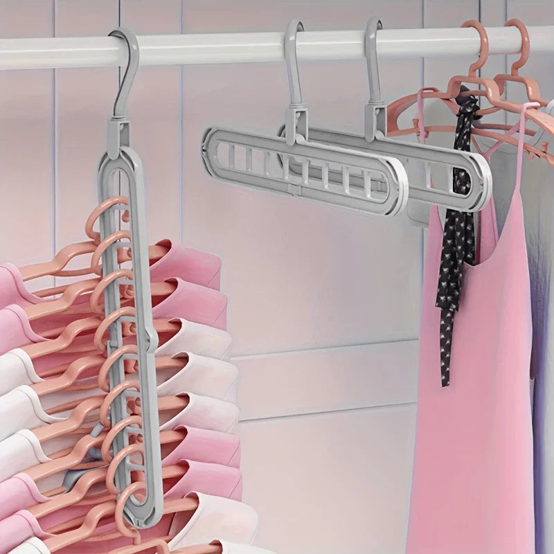 3pcs Foldable 9-Hole Plastic Hangers – Heavy Duty Space-Saving Clothes Organizer for Closet & Home