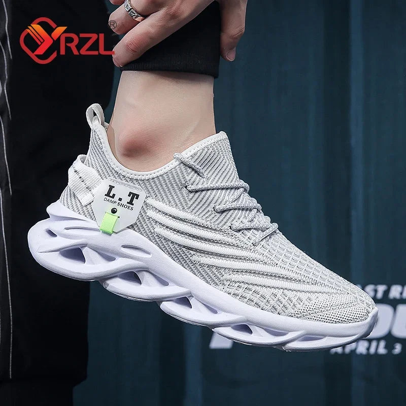 YRZL Men & Women Sports Running Shoes – Black Breathable Mesh Jogging Sneakers with Lightweight Shock Absorption