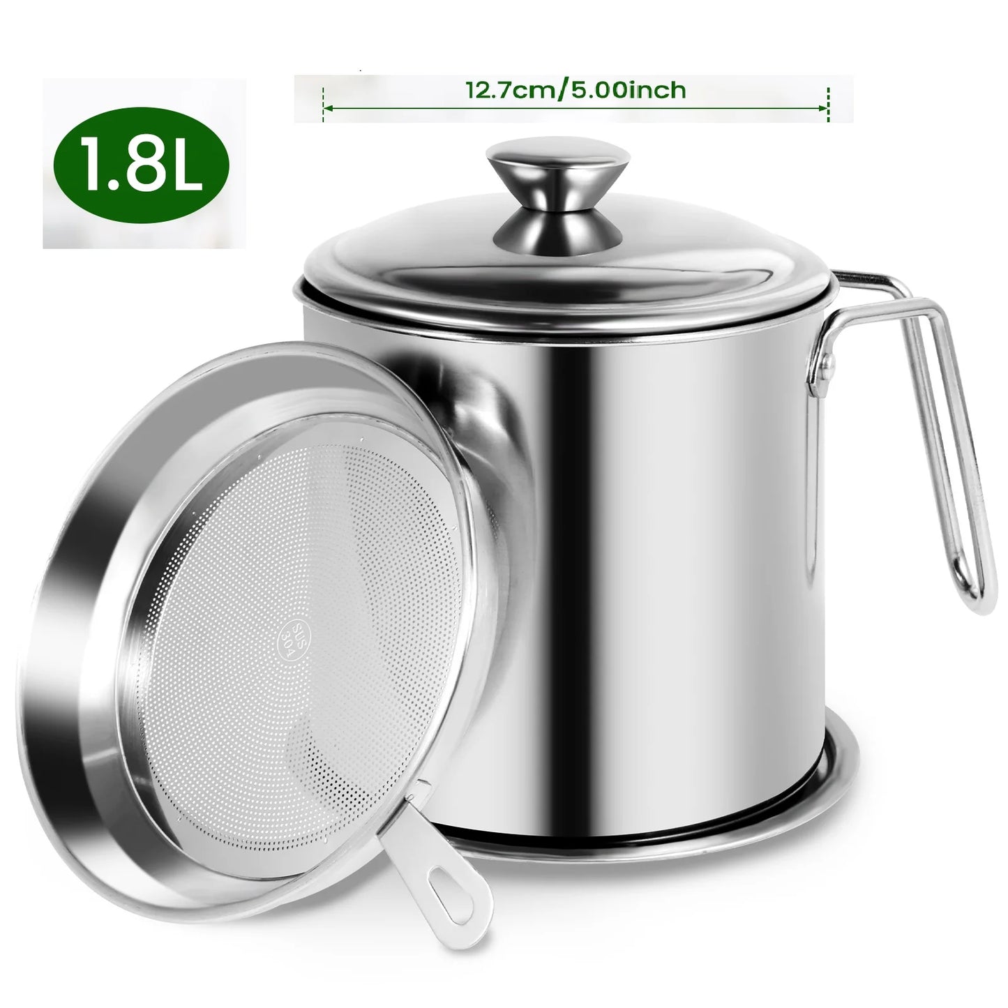 2L/1.5L Stainless Steel Oil Filter Fry Basket – Fine Mesh Strainer Pot for Oil Storage and Kitchen Grease