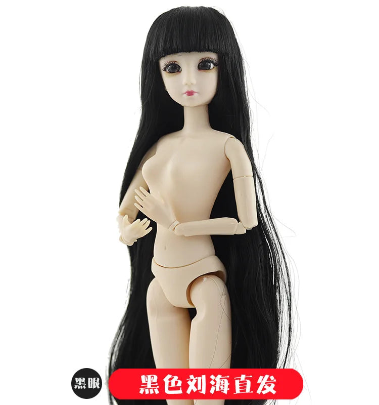 30cm Fashion Doll – 1/6 BJD Body with 3D Eyes, Long Wig, Princess Makeup DIY Toy for Girls