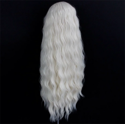 Platinum Blonde Wave Lace Front Wig – Long Synthetic Wigs for Women, Natural Loose Curl Cosplay in White, Black & Pink