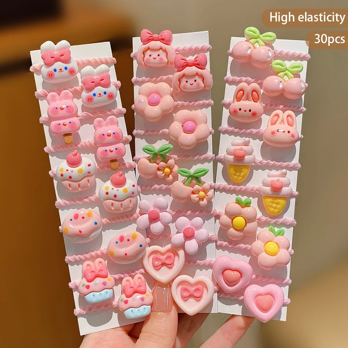 30-Piece Cute Cartoon Hair Bands for Girls - Colorful Children’s Elastic Hair Ties for Everyday Hairstyles