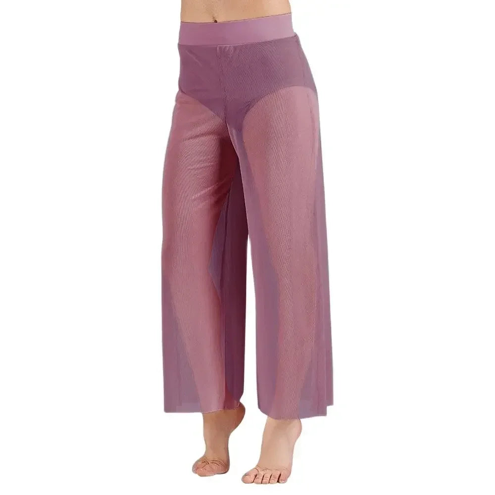 Women’s Lyrical Mesh Wide Leg Dance Pants – High Waist Modern Ballet Palazzo Trousers Contemporary Dance Costume Plus Size