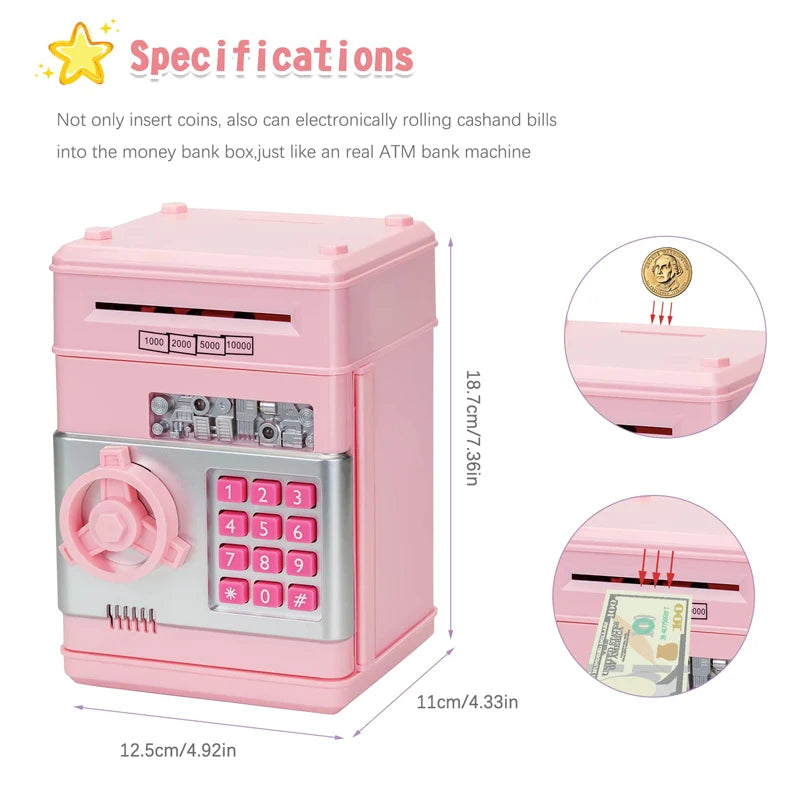 Kids Electronic Password Piggy Bank – Mini Safe Money Box with Code Lock & Auto Cash Slot