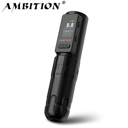 Ambition Soldier Max Wireless Tattoo Machine Pen – Coreless Motor, Double Bearing, 2400mAh Battery, Color Screen