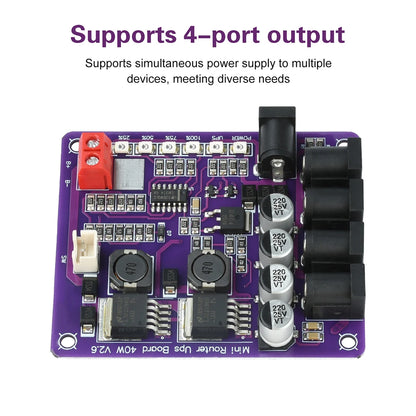 40W Mini Router UPS Board - 5V 9V 12V 4-Channel Output Battery Charging Module for Uninterruptible Power Supply