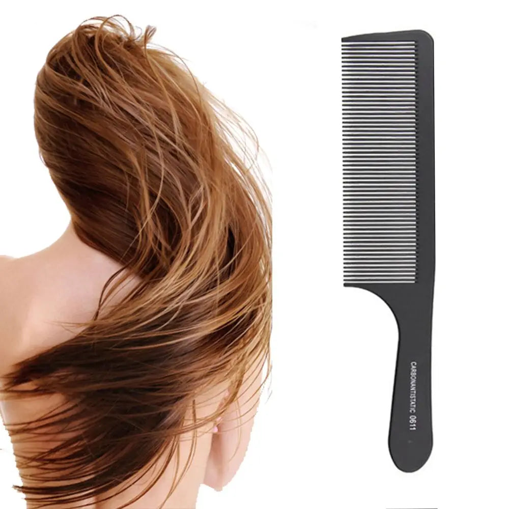 Black Flattop Hair Cutting Comb - Heat Resistant Carbon Antistatic Styling Tool for Salon Use