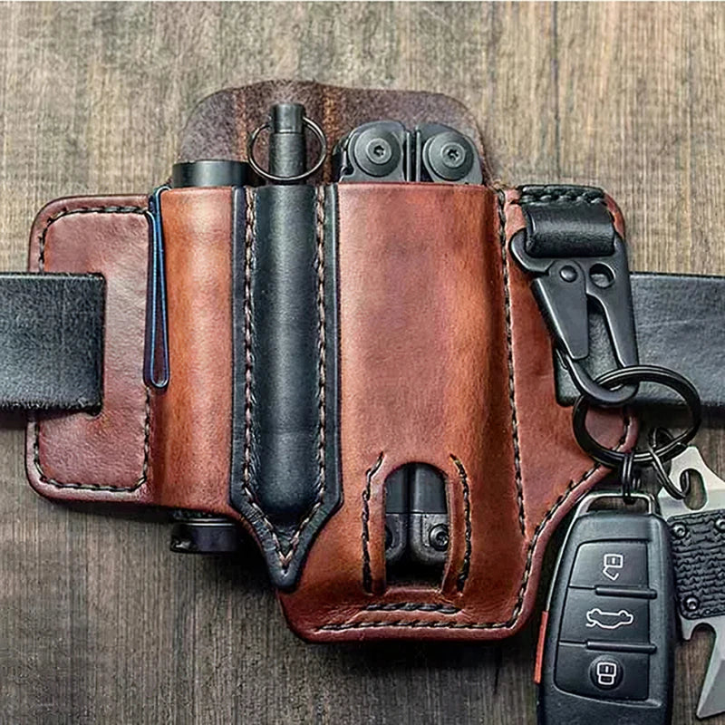 Tactical Multi-Tool Belt Leather Bag: Portable Storage Holster for Outdoor Camping and Hunting - PU Leather Pocket