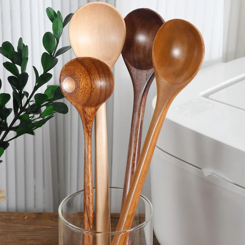 Long Wooden Spoons – Natural Coffee Stirring Rods & Tea Dessert Spoons for Soup Kitchen Tableware