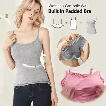 Women Cami Bra Top - Built-In Padded Bra Camisole Vest for Sleepwear, Home Wear & Casual Style