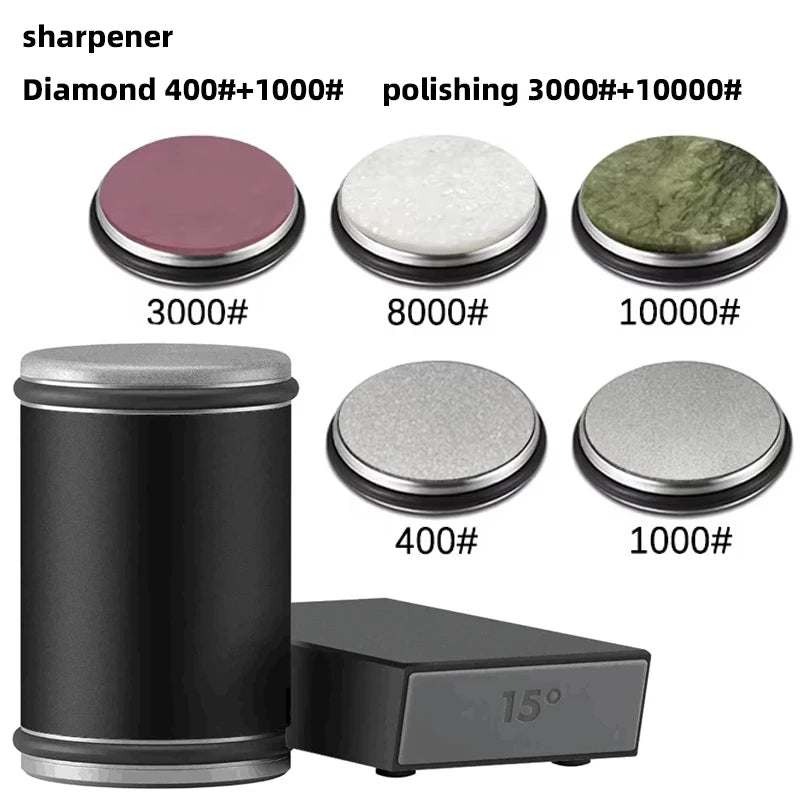 New Rolling Double-Sided Diamond Knife Sharpener – 15° & 20° Magnetic Angle Roller for Kitchen Sharpening