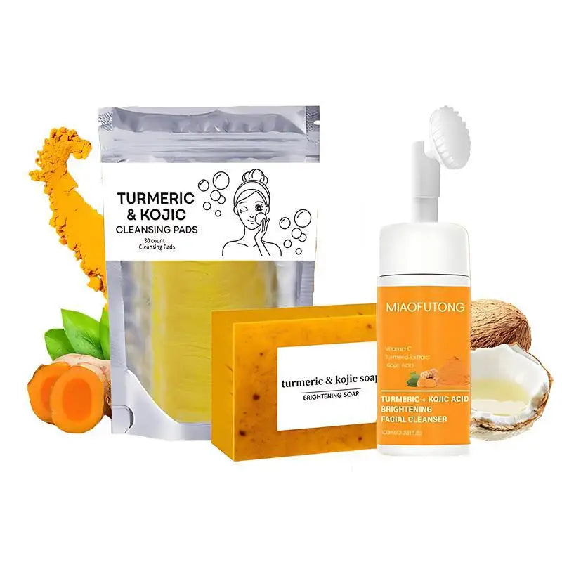 Turmeric & Kojic Acid Cleanser and Soap Set - Deep-Cleansing Skincare for Oil Control, Blackhead Care, and Radiant-Looking Skin