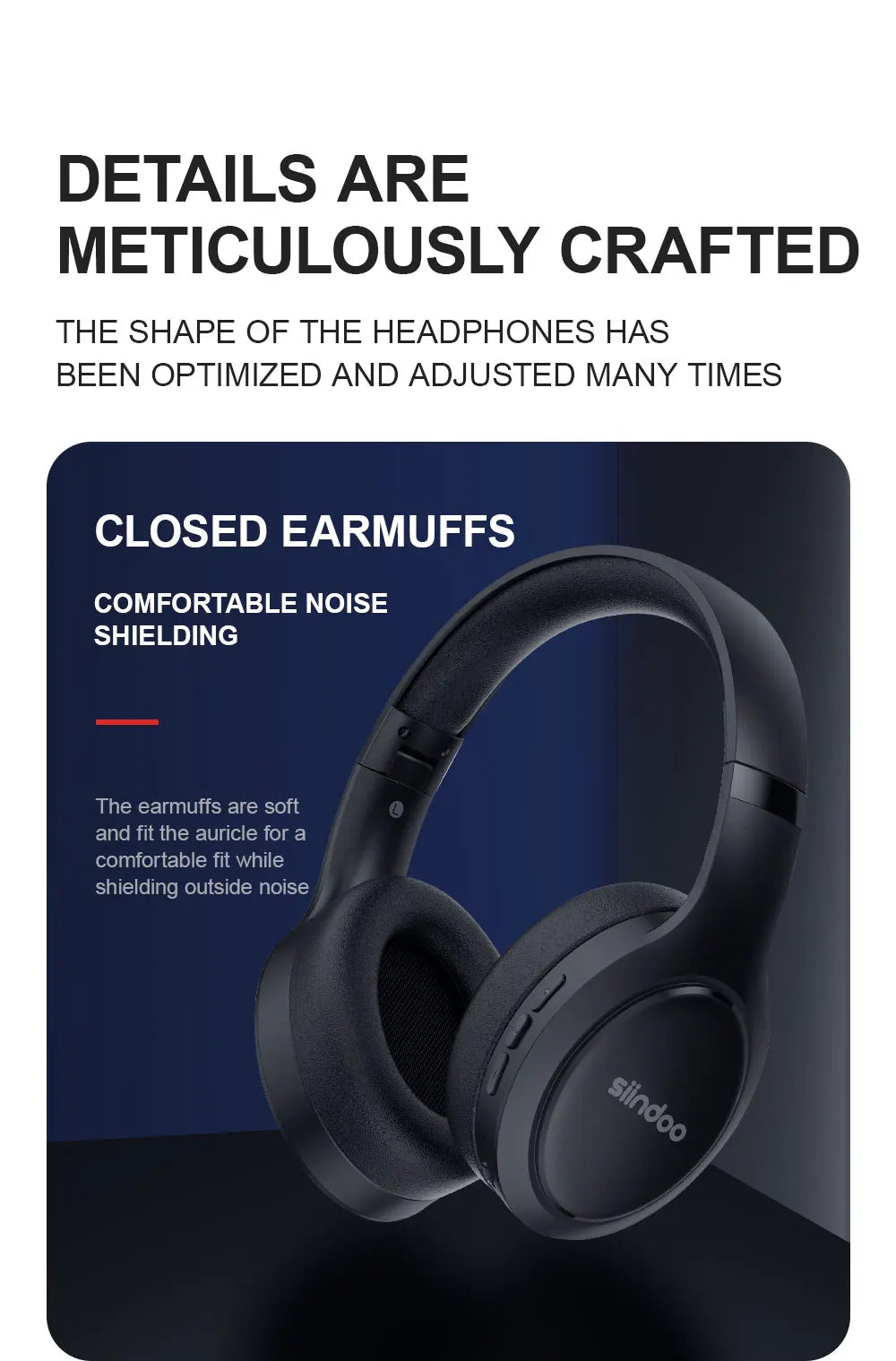 Siindoo JH919 Wireless Bluetooth Headphones - Foldable Stereo Earphones, Super Bass, Noise Reduction Mic for Laptop, PC, TV