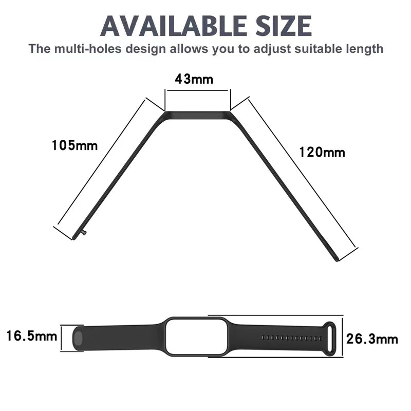Replacement Silicone Strap for Redmi Smart Band 2 — Compatible with Xiaomi Smart Band 8, Adjustable Fitness Wristband