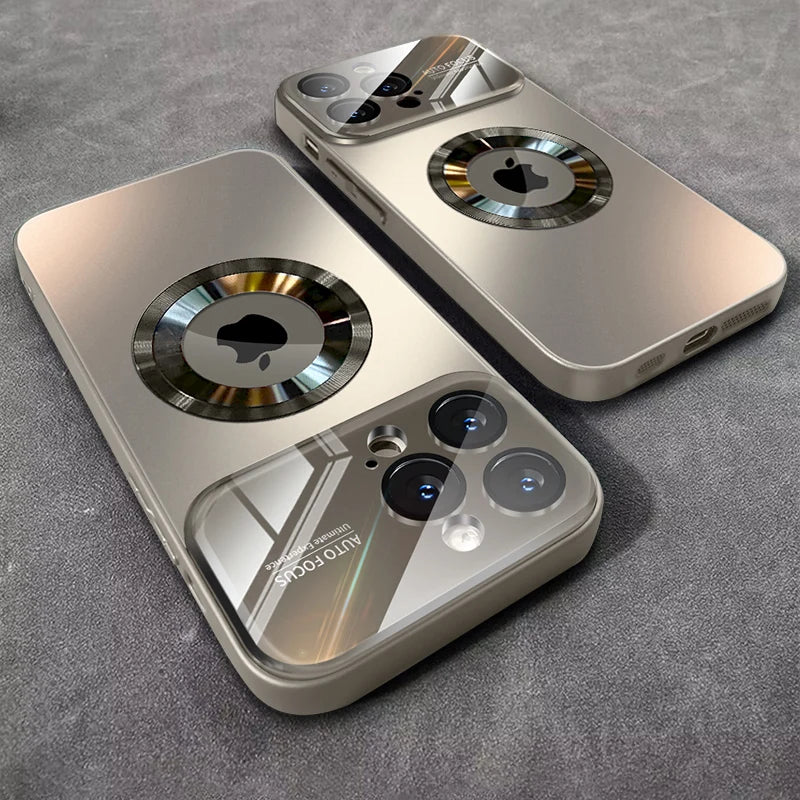 Luxury Glass MagSafe iPhone Case - Magnetic Wireless Charging Cover with Camera Protection & Shockproof Design