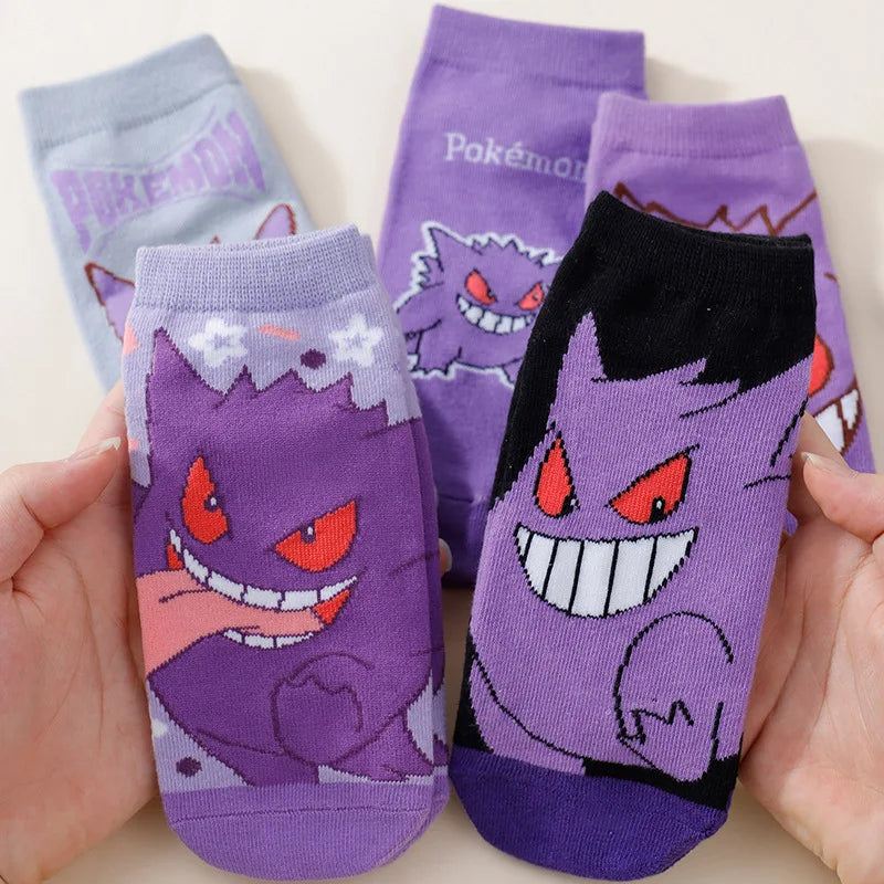 5 Pairs Men's Pokemon Ankle Socks - Lightweight Breathable Purple Demon Print No-Show Socks for Everyday Wear