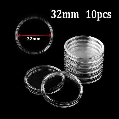 Coin Capsules Storage Box - Clear Plastic Holders for 21/23/25/30/32/38/40/45mm Coins