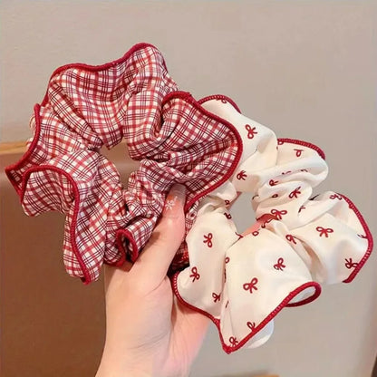 Red Dot Plaid Scrunchies - 2/3pcs Soft Elastic Hair Ties for Women & Girls, Cute Fashion Hair Accessories