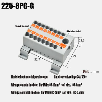 Compact Push-In Wire Connector Terminal Block – Fixed Modular Multi-Link Splicing 1-In Multiple-Out Lighting Connector 225 Series