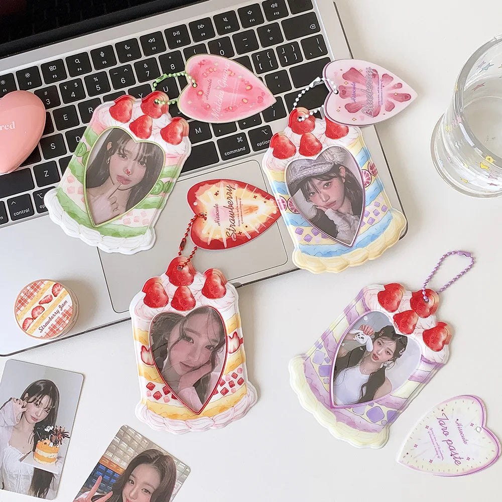 Strawberry Cake Bag Pendant - Cute Cartoon 3-Inch Card Holder & Photo Keychain Gift