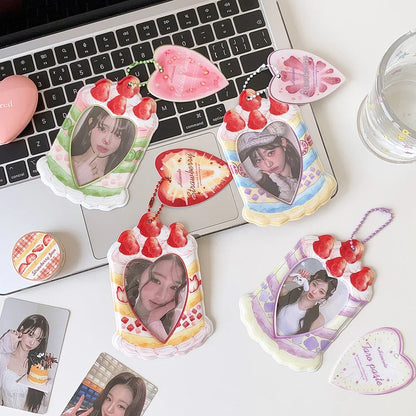 Strawberry Cake Bag Pendant - Cute Cartoon 3-Inch Card Holder & Photo Keychain Gift