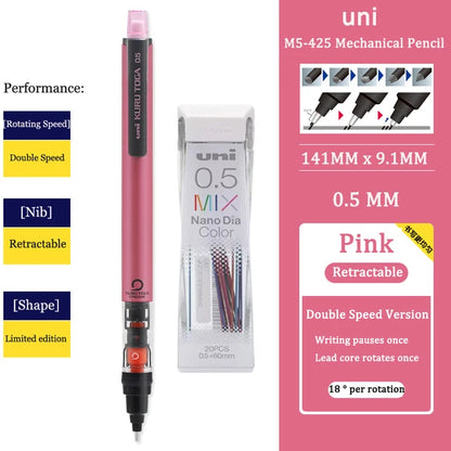 UNI KURU TOGA M5-452 Mechanical Pencil 0.5mm – Rotating Lead Automatic Pencil for Continuous Writing & Sketching