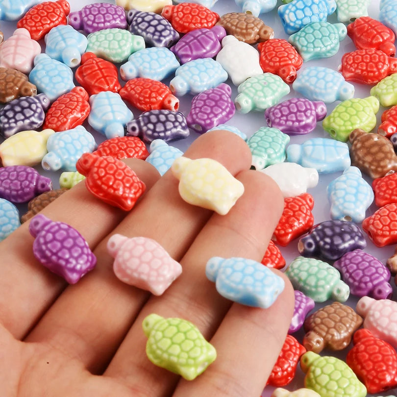 10/20/30PCS Colorful Ceramic Animal Beads – 2mm Hole Clownfish, Turtle, Star & Conch Shell for DIY Jewelry, Bracelets & Crafts