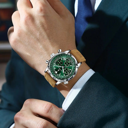 POEDAGAR Luxury Men's Quartz Watch Waterproof Luminous Date Chronograph Leather Military Sports Wristwatch