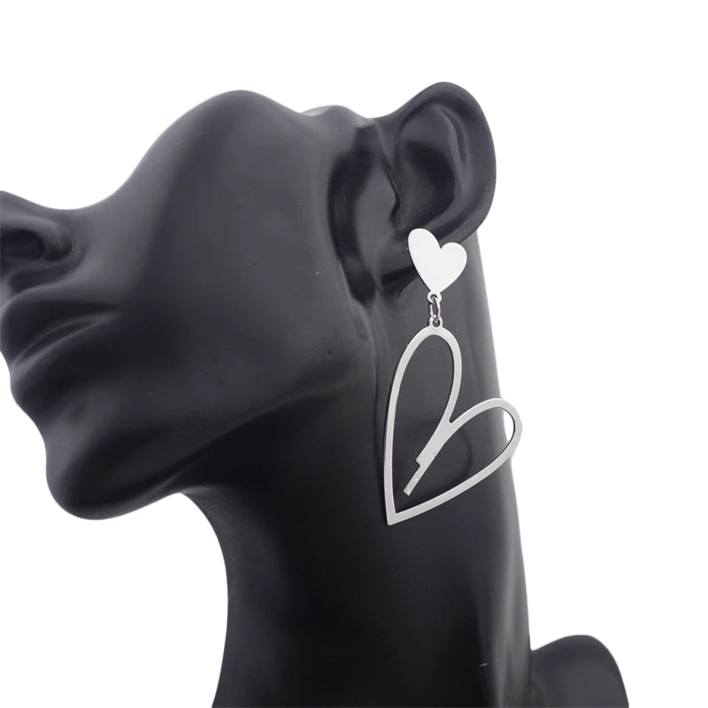 2024 Trendy Heart Dangle Earrings — Double-Layer Love Pendants for Women, Bohemian Hanging Ear Jewelry