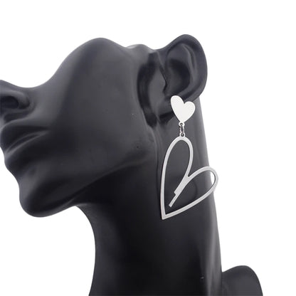 2024 Trendy Heart Dangle Earrings — Double-Layer Love Pendants for Women, Bohemian Hanging Ear Jewelry