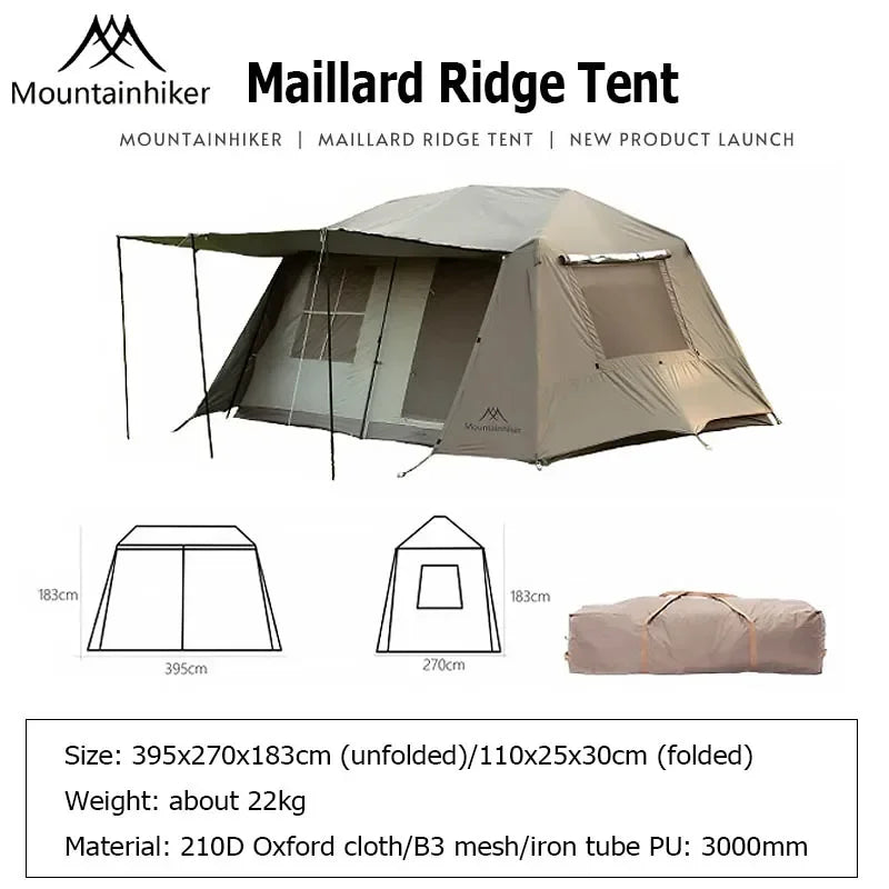MOUNTAINHIKER One-Button Automatic Ridge Tent – Large Outdoor Shelter with Two Bedrooms & Living Room for Camping & Beach