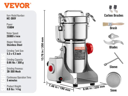 SucceBuy 150-2500g Electric Grain Mill Grinder – Commercial Spice & Herb Grinder for Coffee, Corn & Cereals