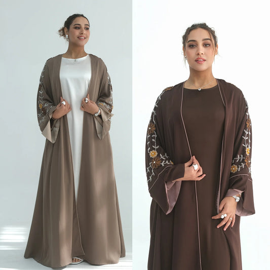 Women’s Eid 2026 Embroidered Beaded Abaya – Dubai Open Cardigan Jalabiya Long Muslim Kaftan Ramadan Party Robe