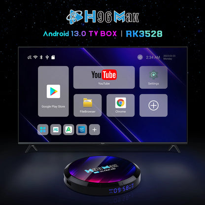 H96MAX Android TV Box RK3528 – 4K & 8K Video, WiFi6, BT5.0, 2.4G/5.8G, Set-Top Box for Streaming and Media Playback