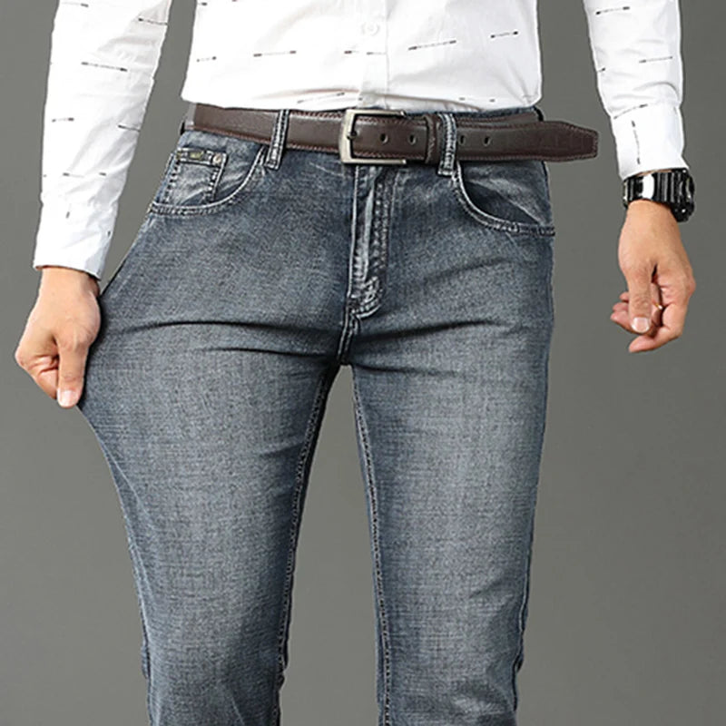 Men’s All-Match Brand Trousers – High-Quality Business Casual High Waist Denim Jeans for All Seasons