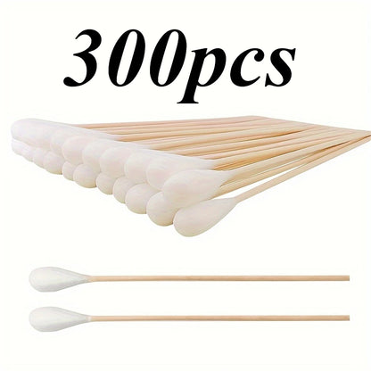 100/300PCS 6-Inch Precision Cotton Swabs - Pointed Cotton Buds with Long Wooden Sticks and Storage Case