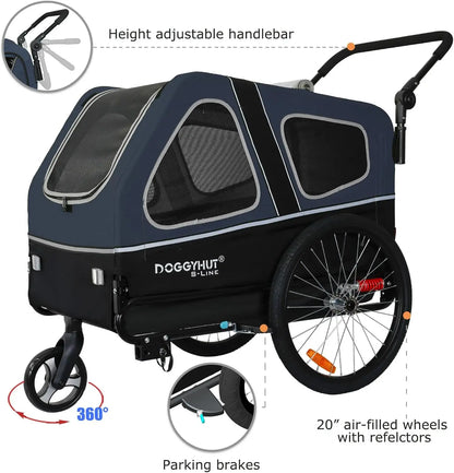 S-Line XL Pet Bike Trailer & Stroller — Folding Dog Cart with Suspension Wheels for Pets up to 100 lbs