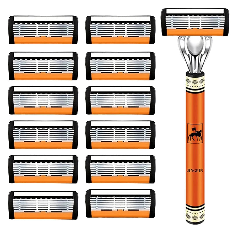 Men’s 6-Layer Safety Razor Set – High-Quality Sharp Stainless Steel Shaver with Replaceable Blades
