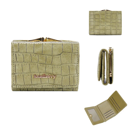 Baellerry Short Women’s Wallet — Crocodile Pattern Coin & Card Holder with Photo Slots, Hasp Purse for Girls