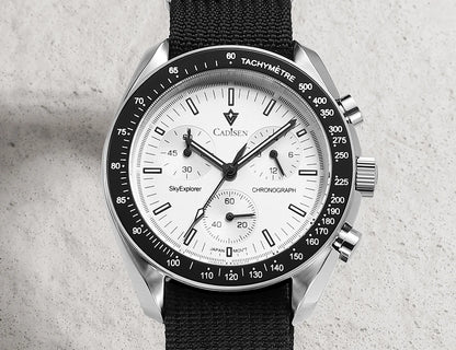CADISEN Men's Luxury Watch – Quartz VK68 Chronograph, Sapphire AR Crystal, Canvas Strap Speed Style Wristwatch