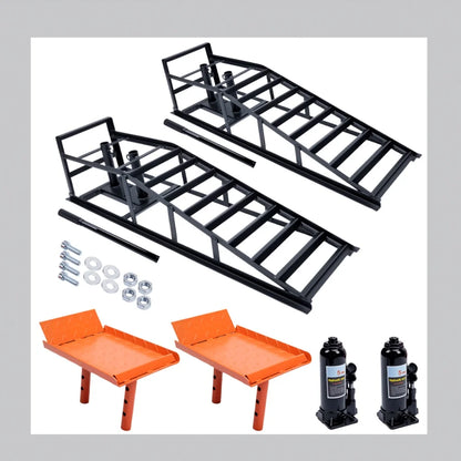 2PCS Heavy Duty Hydraulic Car Ramps - 11000LBS Floor Jack Lift Ramps for Oil Changes, Trucks & Garage Auto Repair