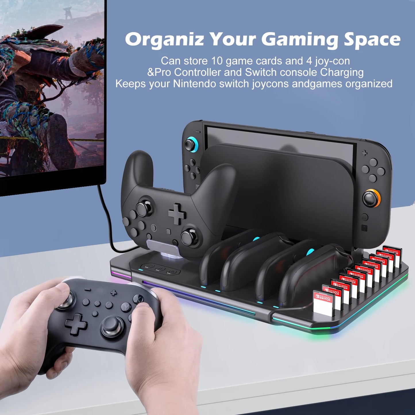 Multi-Functional Switch 2 Cooling & Charging Stand SW2139 – Fan, 10 Game Card Slots & 9 LED Light Effects