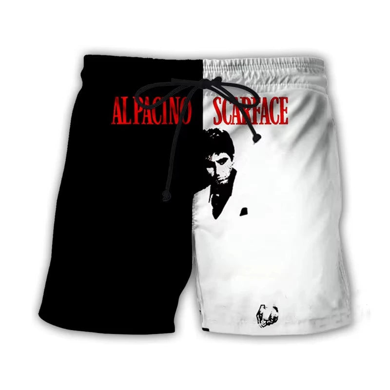 Men’s Scarface 3D Print Swim Shorts - Tony Montana Beach Board Trunks