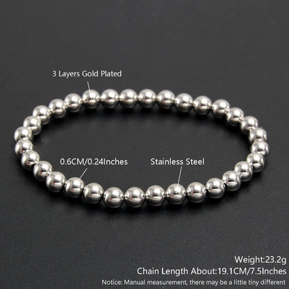 MHS.SUN Trendy Stainless Steel Stretch Bracelet — Gold & Silver Beaded 2mm/5mm/8mm for Men & Women