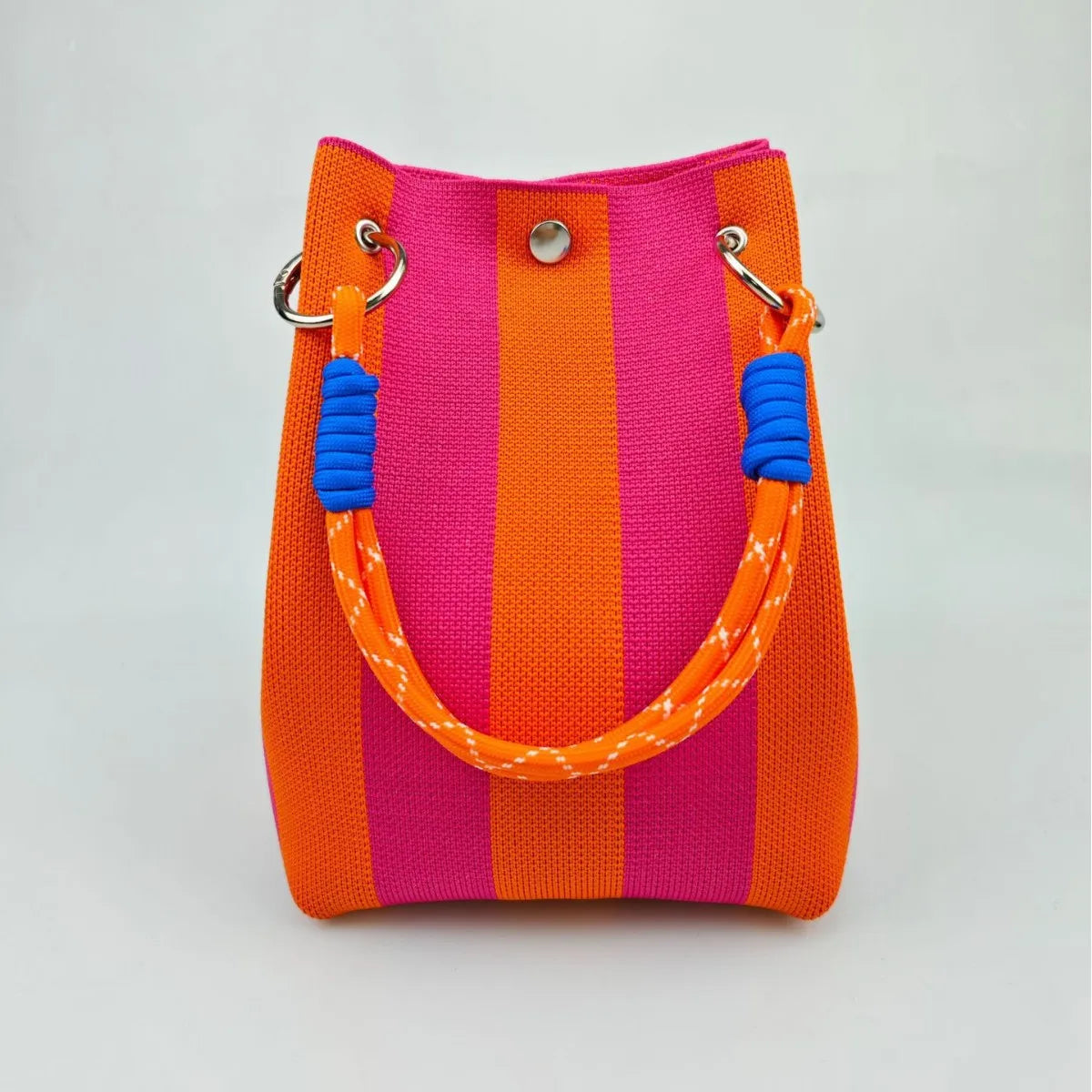 Colorful Stripe Bucket Handbag with Large Capacity, Rope Knot Design, Travel & Everyday Bag